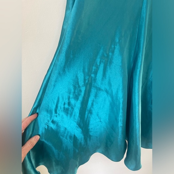 Vintage Claudine Bueché teal satin dress size medium 8 10 - Picture 6 of 6